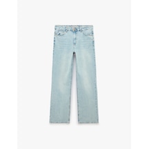 Koton Düz Paça Normal Bel Cepli Düğmeli Denim Pantolon - Longer Straight Fit Jean Açık İndigo 7wal40107md
