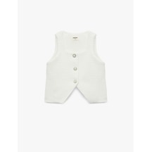 Koton Kolsuz Kare Yaka Düğmeli Crop Tüvit Bluz Ekru 6skg60027ak Ekru