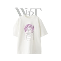 Thewert Sakura Skull Tasarım Baskılı Ünisex Beyaz Oversize T-shirt