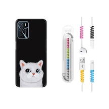 Oppo A16 Kılıf Kablo Koruyuculu White Cat 1835 Siyah