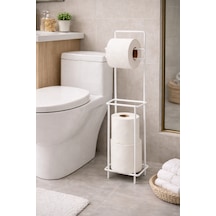 Buççin Online Mağaza Yedekli Ayaklı Metal Beyaz Tuvalet Kağıtlığı Wc Kağıt Standı Metal Beyaz Çok Renkli
