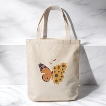 Kelebek Çiçek - Baskılı Bez Omuz Çantası Pinterest Çanta 35x40 Cm Çok Renkli