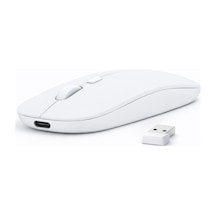Laptop İçin İnce Kablosuz Mouse Bluetooth Bağlantı Şarjlı Batarya Usb Alıcılı Taşınabilir Tasarım 14963