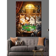 Ahşap Tablo Poker Oynayan Kedi Grubu