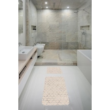 Tr Theclouds Banyo Halısı Ikili Klozet Takımı Kaymaz Tabanlı Banyo Paspas Takımı 60x100 + 40x60 , Bej Genel