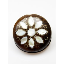 Sedef Işlemeli Telkari Ceviz Ağacı El Yapımı Makyaj Aynası Euay5 Beyaz