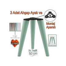 3 Adet Ahşap Ayak 50 Cm Su Yeşili M8 Civatalı Bağlantı Aparatlı Mobilya Tabure Sehpa Masa Destek Ayağı Yeşil