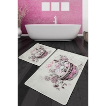 Rose Basket Banyo Halısı Djt 2 Li Set Beyaz - Pembe