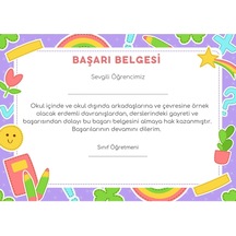 50 Adet A4 Boyutunda Öğrenci Başarı Belgesi - Anaokul - İlkokul Başarı Belgesi Model 9