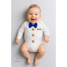 Babyden's Mini Boss Papyonlu Erkek Bebek Zıbın Uzun Kollu Yenidoğan Bebek Body Saks Mavi Saks Mavi