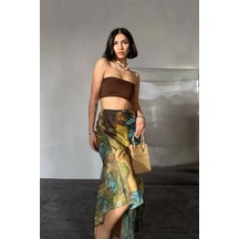 Defymoda Desenli Baskılı Lastikli Etek Desenli Çok Renkli