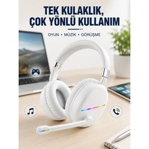 Beyaz Kablosuz Bluetooth Kulaklık Mikrofonlu Ergonomik Kulak Üstü Tasarım