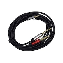 3 Metre 3.5 Mm To 2 X 6.35 Mm Ses Kablosu - Aux To Çivi Jak Mikser Ve Amfi Bağlantı Kablosu