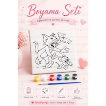 Tom & Jerry Baskılı Boyama Tuvali Seti 20x20 Cm 6 Renk Akrilik Boya + Fırça Dahil Çocuklar İçin