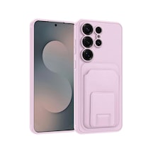 Samsung Galaxy Uyumlu S23 Ultra  Kılıf Flexstand Kartlıklı Silikon Kılıf Rose Gold