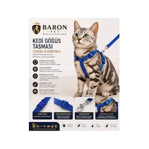 Kedi Göğüs Tasması Ve Gezdirme Kayışı Seti Saks Mavisi Düz Ayarlanabilir