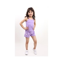 Toontoy Kids Toontoy Kız Bebek 2'li Takım Baskılı Kare Yaka T-shirt & Beli Lastikli Şort - Garni Detaylı Lila