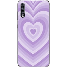 Samsung Galaxy A70 Uyumlu Mor Kalp Dalgalar Tasarımlı Baskılı Silikon Kılıf Renkli