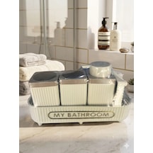 Bambu Aksesuar Detaylı Sabunluk Banyo Seti Siyah Çok renkli