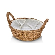 El Yapımı Doğal Hasır Kulplu Çok Amaçlı Dekoratif Yuvarlak Sepet, Hasır Kulplu Ekmek Sepeti 27x8cm