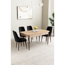Mabel Meşe Desen 80x132 Açılabilir Yemek Odası Takımı 4 Adet Sandalye Siyah