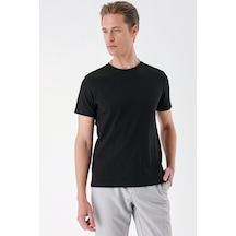 Efor Slim Fit Bisiklet Yaka Sıva Dokuma Pamuklu Siyah Tişört Ts 882 Siyah