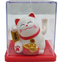 Maneki Neko El Sallayan Mini Şans Kedisi Beyaz Solar Güneş Enerjili 5x5cm Y5byz05