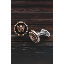 Gümüş Siyah Onix Taşlı Osmanlı Devlet Armalı Kol Düğmesi -5705 Gümüş