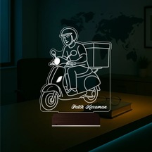 Luvivia Kurye Hediye Paket Servis Motosiklet Moto Kurye Kişiye Özel 3d Lamba - Masa Gece Lambası Şeffaf