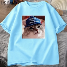 Flood Of Style Lütfen Sabırlı Olun Ben Otizm Kedi Grafik T Shirt Erkek T-shirt Adam Giysileri Kısa Kollu Pam Mavi