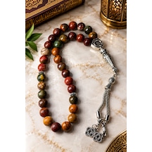 Pikasso Jasper Tesbih 8 Mm Turuncu - Yeşil