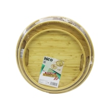 Yuvarlak - 3 Boy Bambu Ahşap Tepsi Seti 30--35--38cm 5468 Çok Renkli