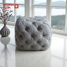 Smarto Relax Swiss Style Puf Zinal Ayaksız Kapitoneli Kare 45x45 Cm Baby Face Dekoratif Kapitoneli Dekoratif Puf Gri