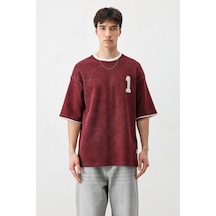 Vamos Oversize Baskılı Tişört V70-134 Bordo