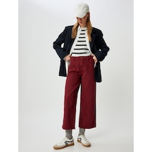 Koton Geniş Kısa Paça Pantolon Yüksek Bel Düğmeli - Wide Leg Jean Bordo 5wal40037mw Bordo