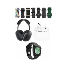 Karler Bass K32 Kombo 7 Adet Kordon Akıllı Saat Airpods Uyumlu Kulaklık Kafa Üstü Kablosuz Kulaklık Set - Siyah