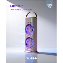 Truebo AirWind - Masaüstü Buhar Püskürtmeli Taşınabilir Şarjlı Led Işıklı Çift Fanlı Vantilatör