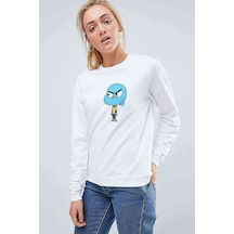 Gumball Gumball Baskılı Beyaz Kadın Sweatshirt