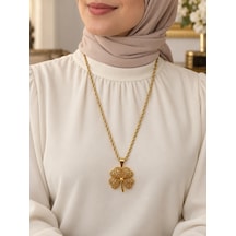 Kuyum Model Burma Zincir Yonca Tasarım Motifli 316l Paslanmaz Çelik 55+5 Cm Kadın Kolye Renkli