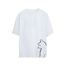Noıssey Kedi Baskılı Unisex Oversize T-shirt Beyaz