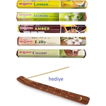 5 Paket 20 Çubuklu Tütsü Lemon - Amber - Lilly- Jasmine - Coconut - Kayık Hediyeli