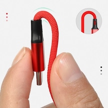 Willowhaven Kumaş Kaplama 3'lü Usb Şarj Kablosu 1.2m - Hızlı Şarj - Android, İos, Type-c Uyumlu - Kırmızı