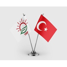 Yeşil Sol Parti Ysp Ve Türk Bayrağı İkili Saten Masa Bayrağı Takımı Diğer