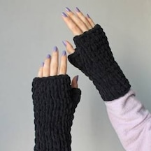 Burdenas Siyah Puffy Eldiven Trend Tasarım El Örmesi Kış Modası Siyah