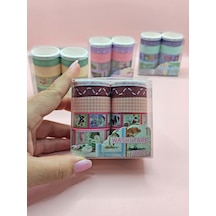Vintage Washi Tape Bant Baskılı Yapışkanlı Maskeleme Kağıdı Desenli Bant 10'lu - Bordo Pul Mektup 1