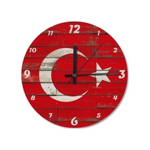 Ahşap Zeminde Türk Bayrağı Ahşap Duvar Saati (407344131) Ahşap