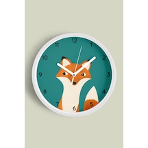 Sevimli Tilki Modern Çocuk Odası Duvar Saati - 35cm - Önü Camlı Beyaz Kasa - Sessiz Mekanizma Beyaz
