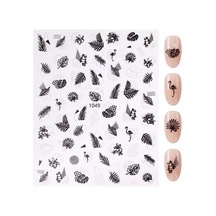 Siyah Beyaz Yaprak Ve Kuş Çizim Tırnak Sticker Tırnak Etiketi Nail Art Jo-1049w
