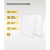 48 W. Sıva Altı 60x60 Backlight Beyaz Panel Armatür 4000k - 2 Adet