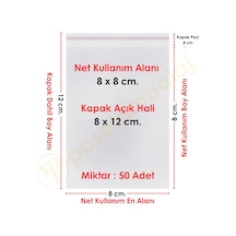 8x8+4 Cm. 8x12 50 Adet Şeffaf Bantlı Yapışkanlı Opp Poşet